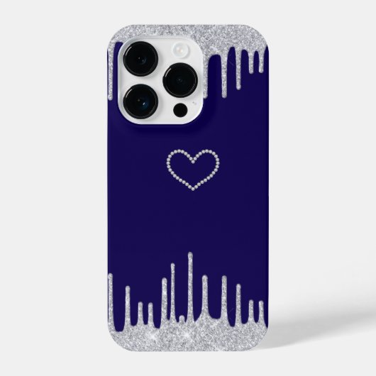 Elegant Diamond Heart iPhone 14 Pro Hoesje - Navy iPhone Hoesje (Achterkant)