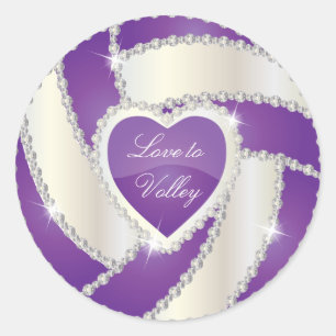 Elegant Diamond Heart Paars Volleyball Ronde Sticker