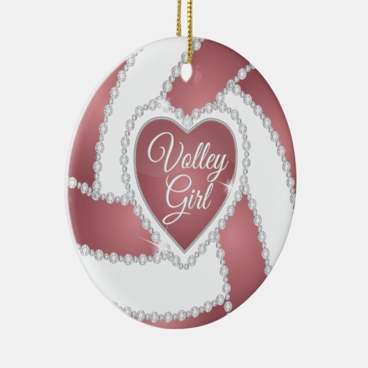 Elegant Diamond Heart Roos Gold Volleyball Keramisch Ornament (Rechts)