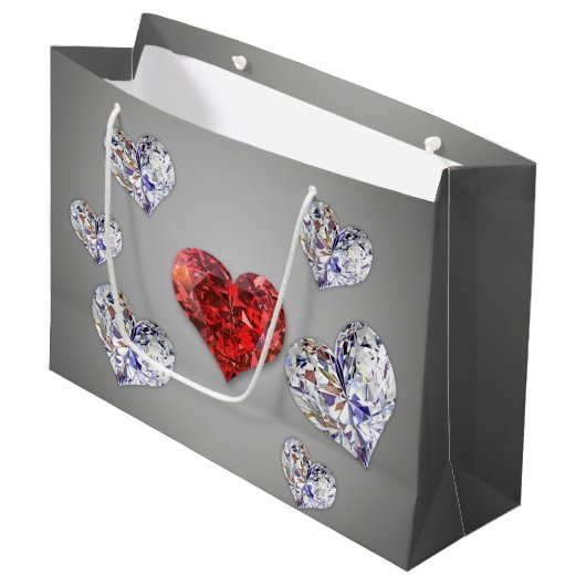 Elegant Diamond Hearts Groot Cadeauzakje (Voorkant Gekanteld)