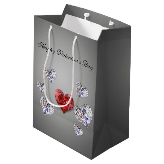 Elegant Diamond Hearts Medium Cadeauzakje (Achterkant Gekanteld)