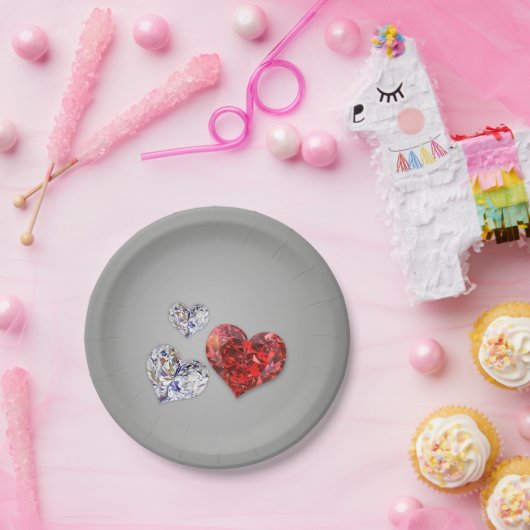 Elegant Diamond Hearts Papieren Bordje (Feest)