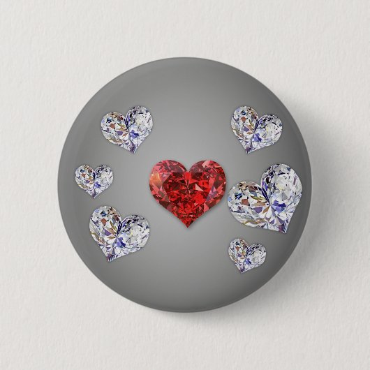 Elegant Diamond Hearts Ronde Button 5,7 Cm (Voorkant)