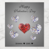 Elegant Diamond Hearts Wijn Etiket (Enkel label)