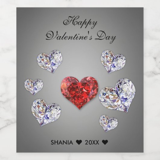 Elegant Diamond Hearts Wijn Etiket (Enkel label)