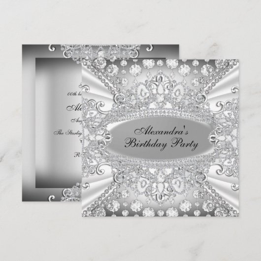 Elegant Diamond Jewel Birthday Party Invitation Kaart (Voorkant / Achterkant)