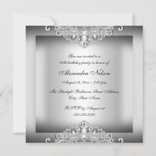 Elegant Diamond Jewel Birthday Party Invitation Kaart (Achterkant)