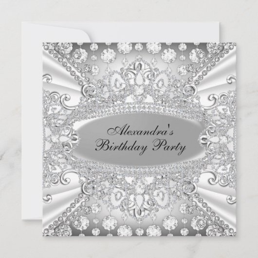Elegant Diamond Jewel Birthday Party Invitation Kaart (Voorkant)