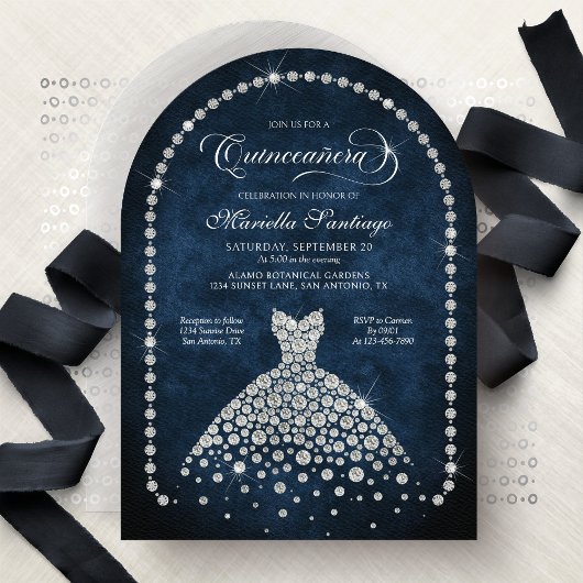 Elegant Diamond Jewels Quinceanera Invitation Kaart