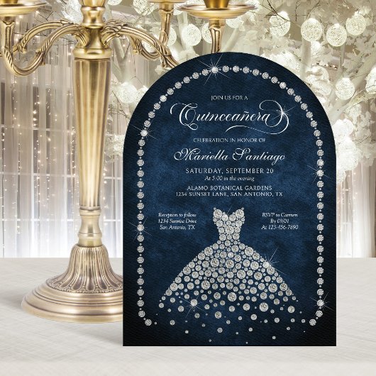 Elegant Diamond Jewels Quinceanera Invitation Kaart