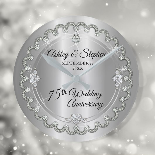 Elegant Diamond Jubilee 75th Wedding Jubileum Ronde Klok