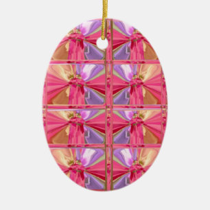 Elegant Diamond Pattern Roos Pink Smile Happy Show Keramisch Ornament