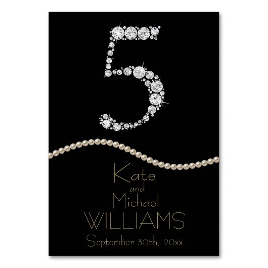 Elegant Diamond/Pearl WEDDING TABBLE KAART (Voorkant)