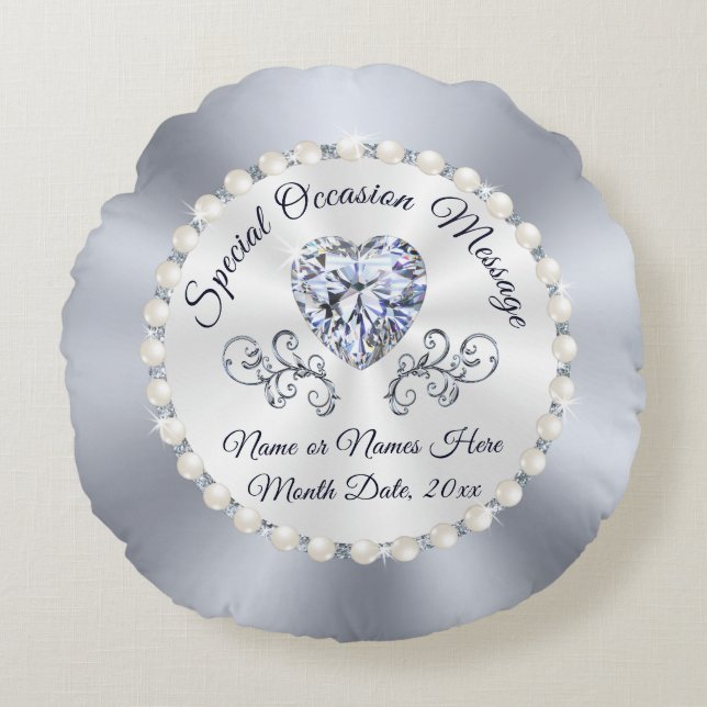 Elegant Diamond Personalized Ring Bearer Pillow Rond Kussen (Voorkant)