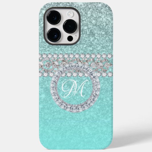 Elegant Diamond Persoonlijk Monogram op Blauw Blau Case-Mate iPhone Case (Achterkant)