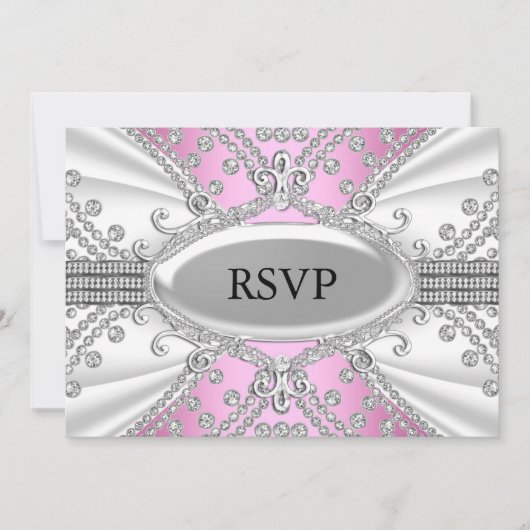 Elegant Diamond Pink RSVP Kaart (Voorkant)