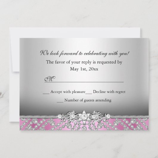 Elegant Diamond Pink RSVP Kaart (Achterkant)