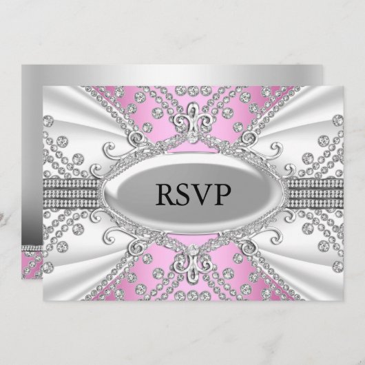 Elegant Diamond Pink RSVP Kaart (Voorkant / Achterkant)
