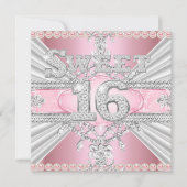 Elegant Diamond Pink Sweet 16 Zestien Partij 3 Kaart (Voorkant)