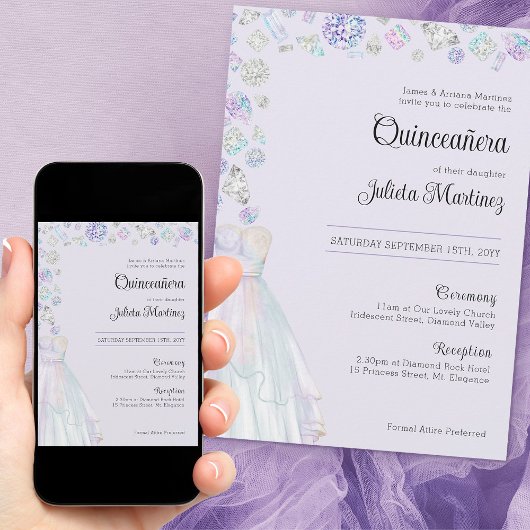 Elegant Diamond Princess Quinceanera en Mass Kaart