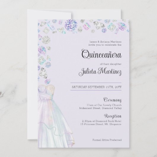 Elegant Diamond Princess Quinceanera en Mass Kaart (Voorkant)