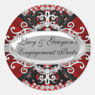 Elegant Diamond Red Engagement Party Sticker