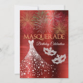 Elegant Diamond Red Glam Masquerade Invitation Kaart (Voorkant)