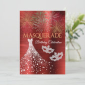 Elegant Diamond Red Glam Masquerade Invitation Kaart (Staand voorkant)