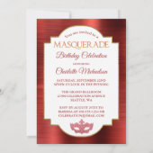 Elegant Diamond Red Glam Masquerade Invitation Kaart (Achterkant)