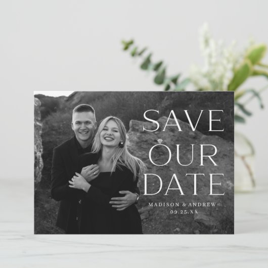 Elegant Diamond Ring Overlay Foto Save The Date (Staand voorkant)