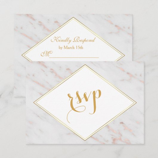 Elegant Diamond Roos Gold Marble RSVP (Voorkant / Achterkant)