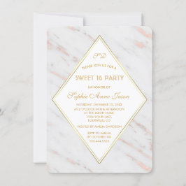 Elegant Diamond Roos Gold Marble SWEET 16 Party Kaart