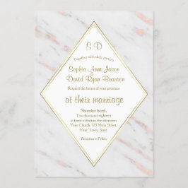 Elegant Diamond Roos Gold Marble Wedding Kaart