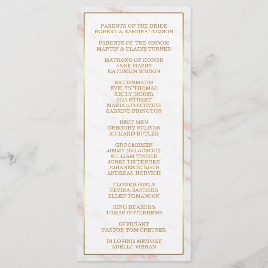 Elegant Diamond Roos Gold Marble Wedding Program Programmakaart (Achterkant)