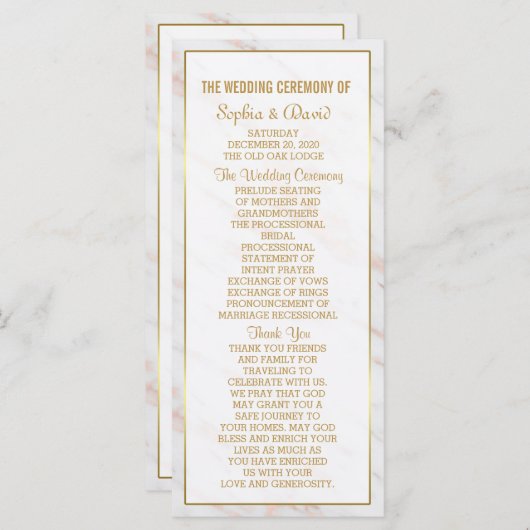 Elegant Diamond Roos Gold Marble Wedding Program Programmakaart (Voorkant / Achterkant)