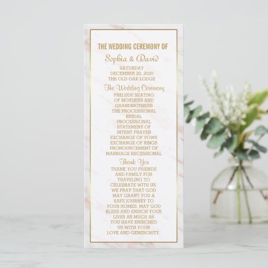 Elegant Diamond Roos Gold Marble Wedding Program Programmakaart (Staand voorkant)
