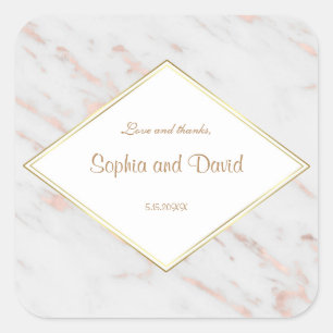 Elegant Diamond Roos Gold Marble Wedding Vierkante Sticker