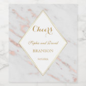 Elegant Diamond Roos Gold Marble Wedding Wijn Etiket (Enkel label)