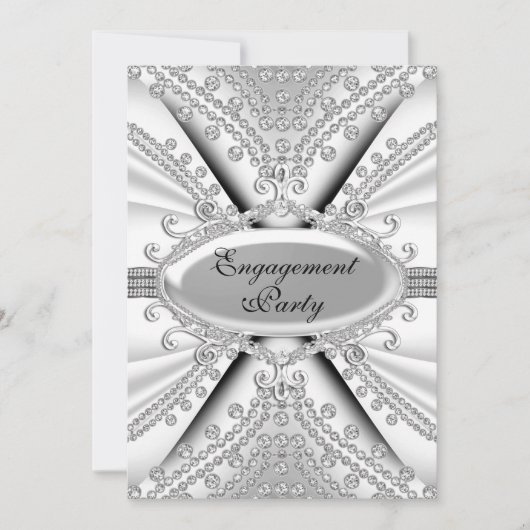 Elegant Diamond Silver Engagement Party nodigt uit Kaart (Voorkant)