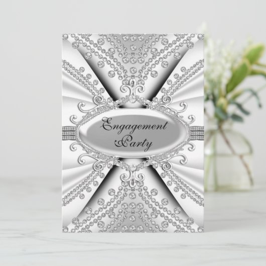 Elegant Diamond Silver Engagement Party nodigt uit Kaart (Staand voorkant)