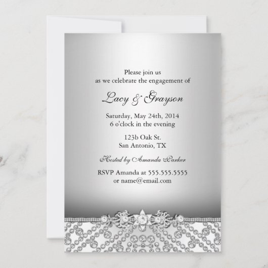 Elegant Diamond Silver Engagement Party nodigt uit Kaart (Achterkant)