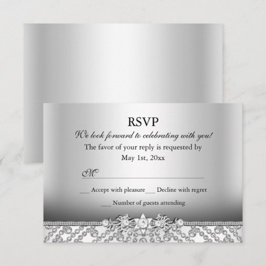 Elegant Diamond Silver RSVP (Voorkant / Achterkant)