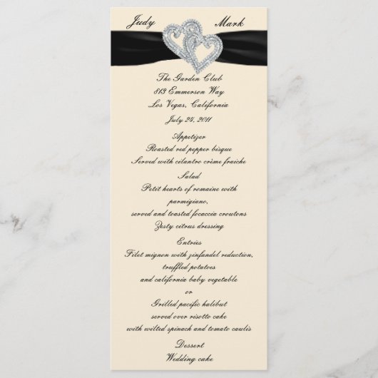 Elegant Diamond Zwart Lint Menu Kaart (Voorkant)