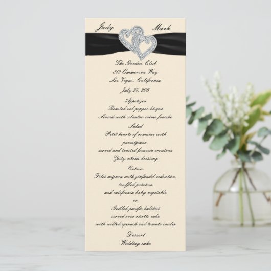 Elegant Diamond Zwart Lint Menu Kaart (Staand voorkant)