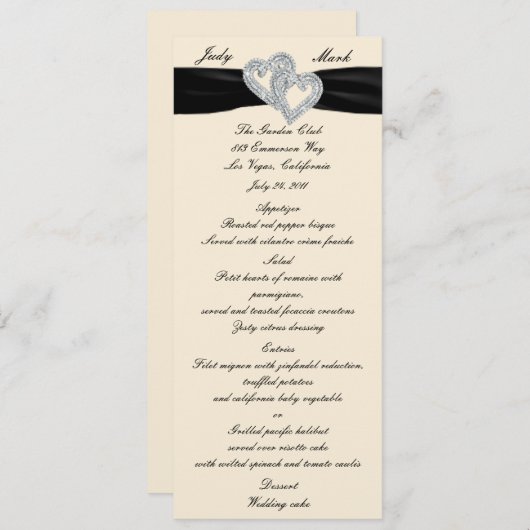 Elegant Diamond Zwart Lint Menu Kaart (Voorkant / Achterkant)