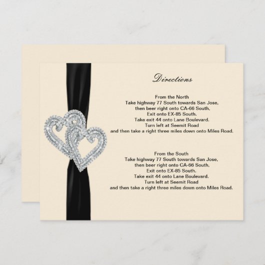 Elegant Diamond Zwart Lint Richting Kaarten (Voorkant / Achterkant)