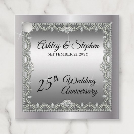 Elegant Diamonds 25th Wedding Jubileum Bedankjes Labels (Voorkant)