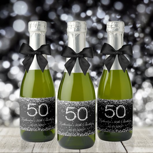 Elegant Diamonds 50ste verjaardag Party Favoriet Sparkling Wijnetiket