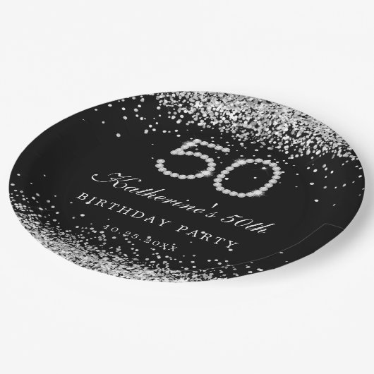 Elegant Diamonds 50ste Verjaardag Party Papier Bor Papieren Bordje (Gekanteld)