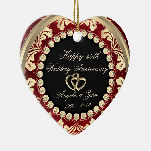 Elegant Diamonds 50th Wedding Jubileum Keramisch Ornament (Rechts)